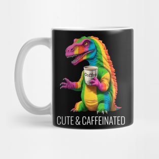 Rainbow Dinosaur T-Rex - Cute & Caffeinated - Kawaii Anime Dino & Coffee Lover Mug